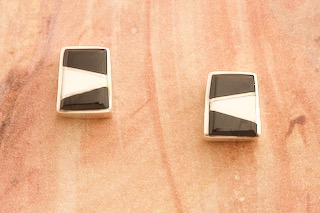 Calvin Begay Acoma Jet Sterling Silver Post Earrings